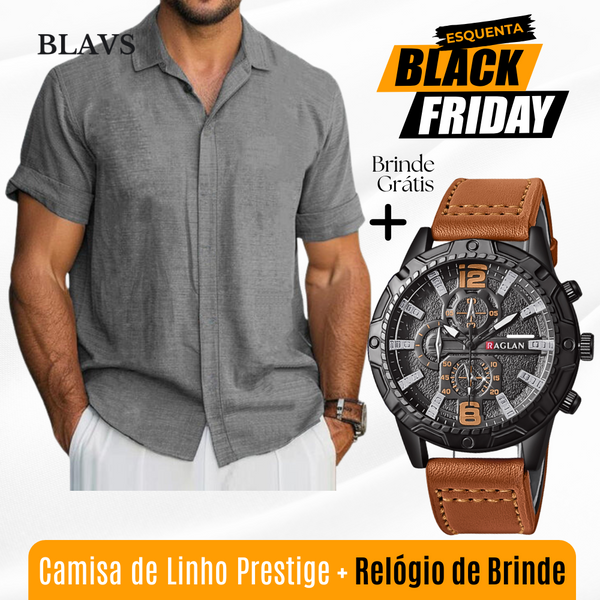 Camisa Masculina de Linho Prestige + Relógio de Brinde