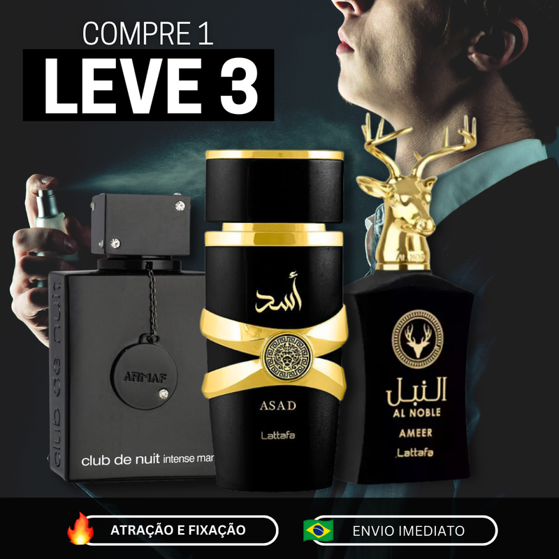 Kit 3 Perfumes Masculinos Árabes Eau de Parfum | Atração e Fixação Intensa